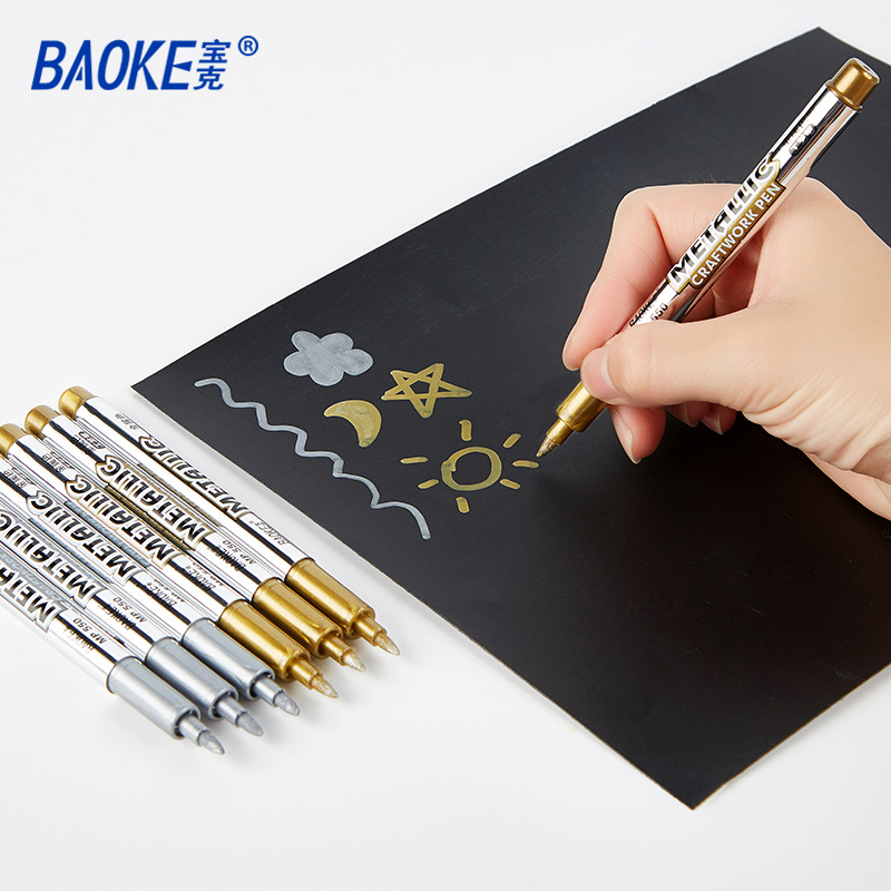 BAOKE宝克550金色银色工艺笔 签到笔金属描金签名笔 彩色记号笔水性油漆笔详情图4