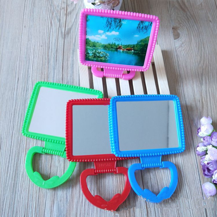 折叠方镜子 折叠支架镜子 塑料花边境 台式镜子 化妆镜 桌面台镜