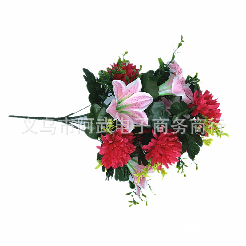 Factory direct sales of 10 artificial rose and chrysanthemum flower combinations for indoor and outdoor decoration details Picture