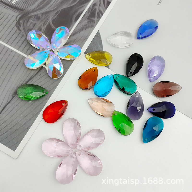 【100 Pieces Of Batch 】 Crystal Glass Jewelry Pendant 22Mm Mesh Single Hole Water Drop Door Curtain Car Pendant Specification drawing