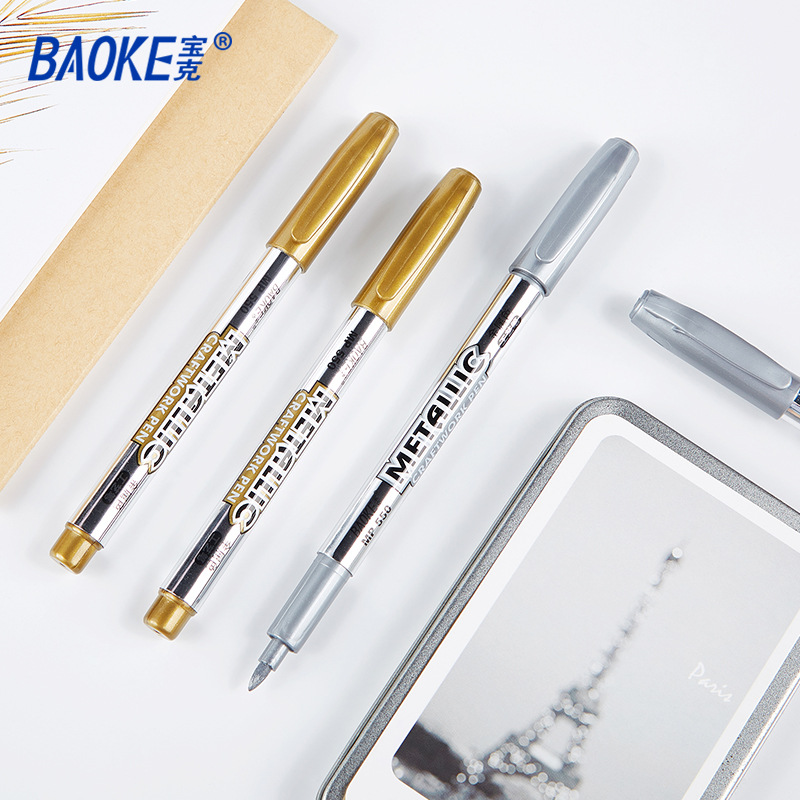 BAOKE宝克550金色银色工艺笔 签到笔金属描金签名笔 彩色记号笔水性油漆笔详情图1