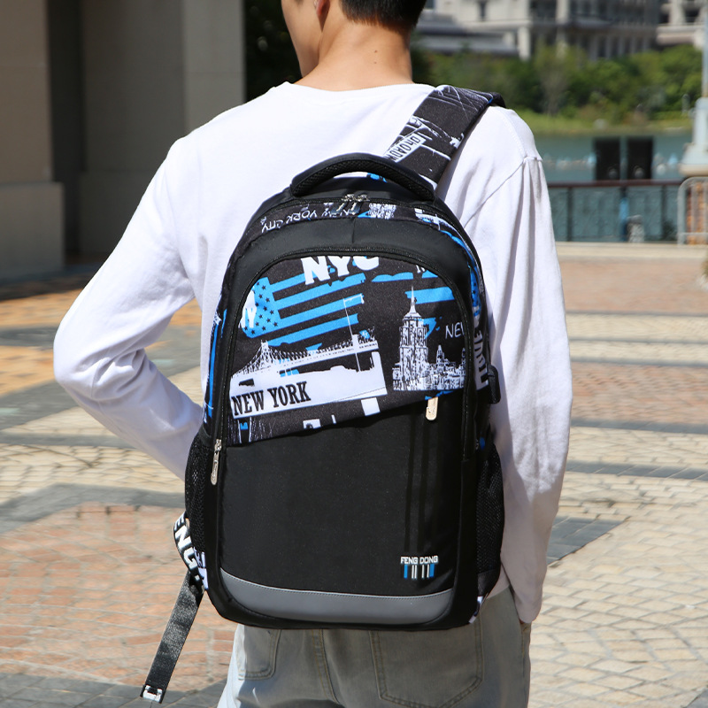 Cross-border exclusive male backpacks, junior high school student school bags, backpacks, computer bags, reducing burden, wear-resistant and luminous, one-piece consignment details Picture