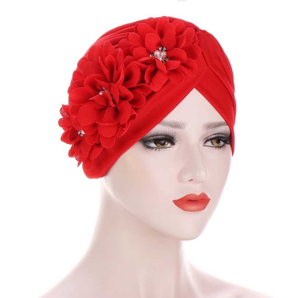 10-color AliExpress headscarf hat, pleated watermelon hat, floral three-flower headscarf hat, fashionable headscarf hat details Picture