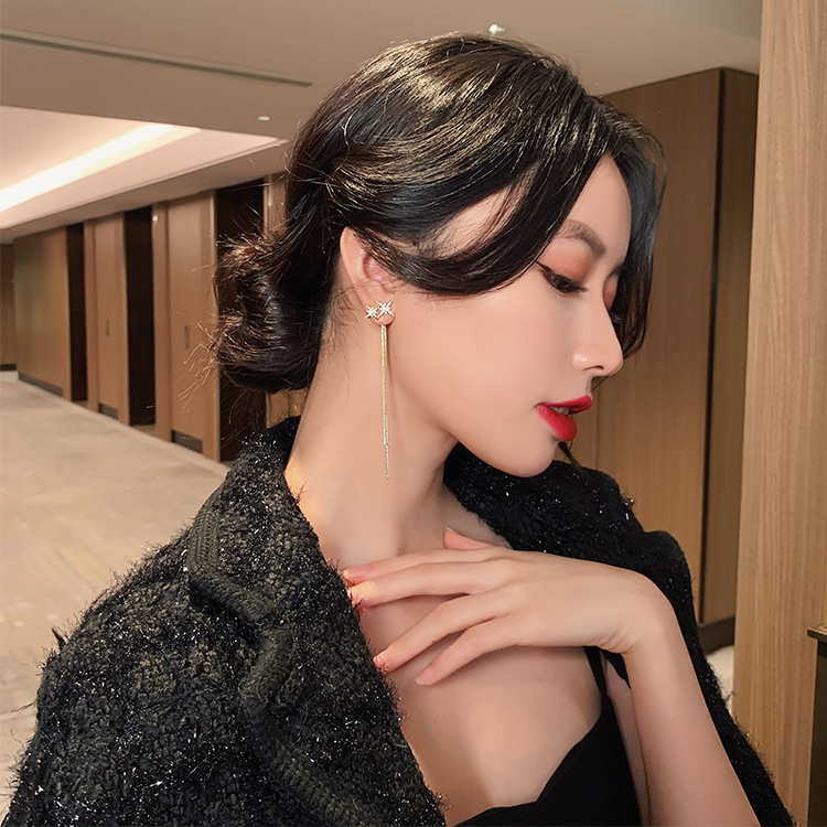 Tassel Earrings High-Grade Sense Wholesale Temperament Long Earrings Fashion Retro 925 Silver Needle Earrings Light Luxury Women Specification drawing