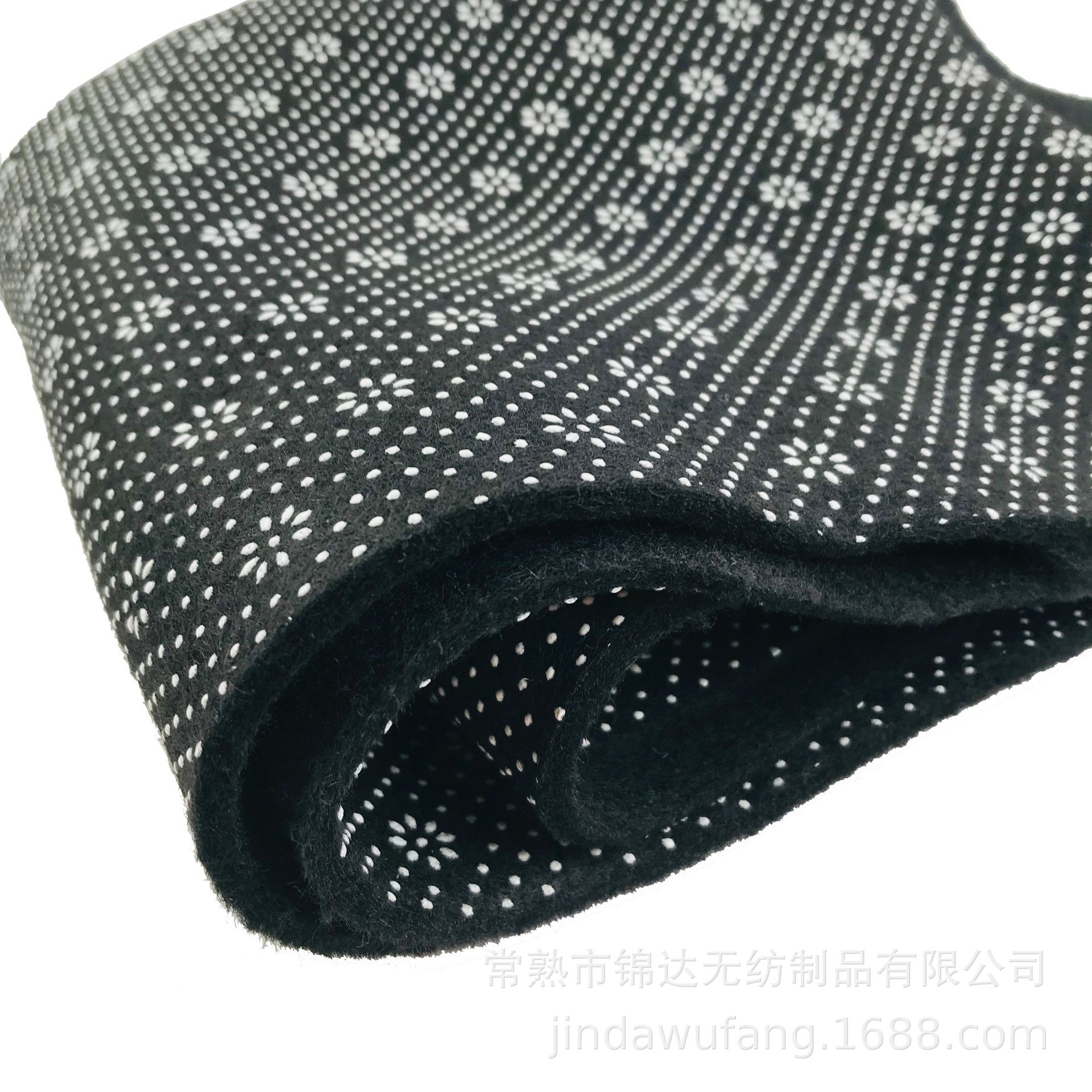 Factory direct supply wholesale of polyester needle-punched non-woven fabric, black plum blossom dot pvc drip plastic anti-slip carpet fabric details Picture