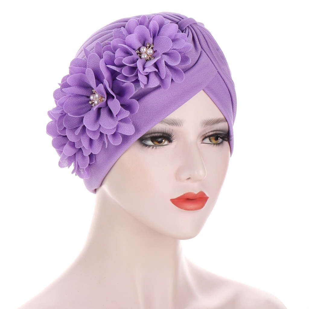 10-color AliExpress headscarf hat, pleated watermelon hat, floral three-flower headscarf hat, fashionable headscarf hat Specification image