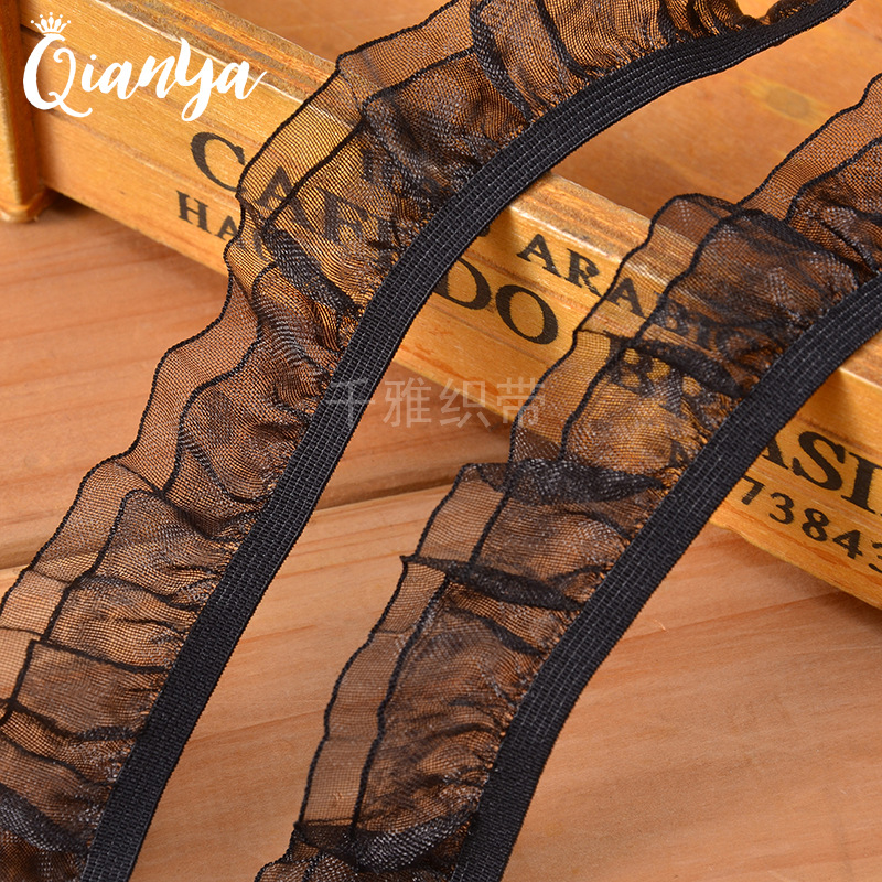 2.5CM双层单边木耳朵DIY婚纱手腕带透明网纱弹力带辅料厂家直供