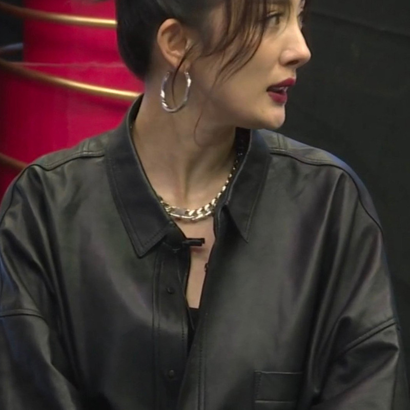 [In Stock]2024 Spring New Style leather jacket, the same as Yang Mi's, Korean loose and casual motorcycle leather jacket for women Specification image