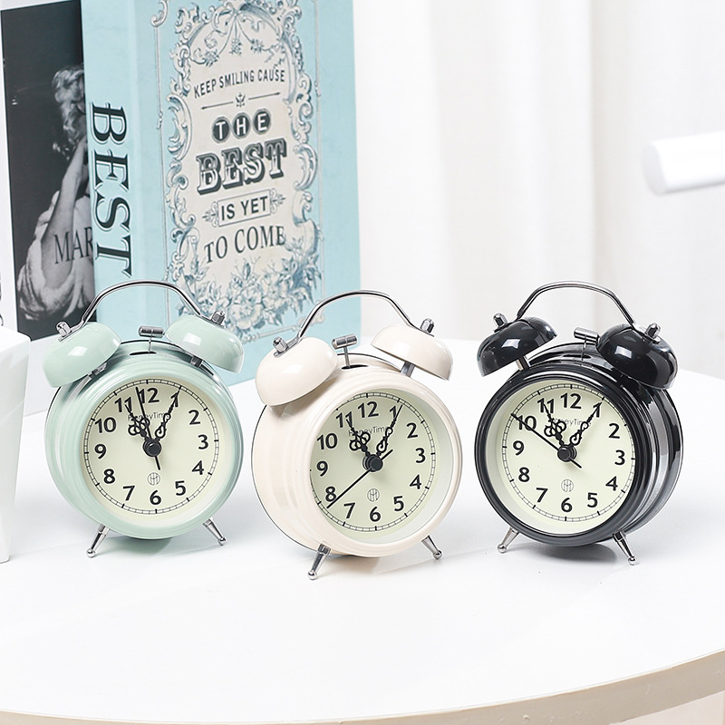 Super Loud Retro Bell Alarm Clock Bedroom Nightlight Silent Clock Creative Gift Student Bedside Clock Ornament