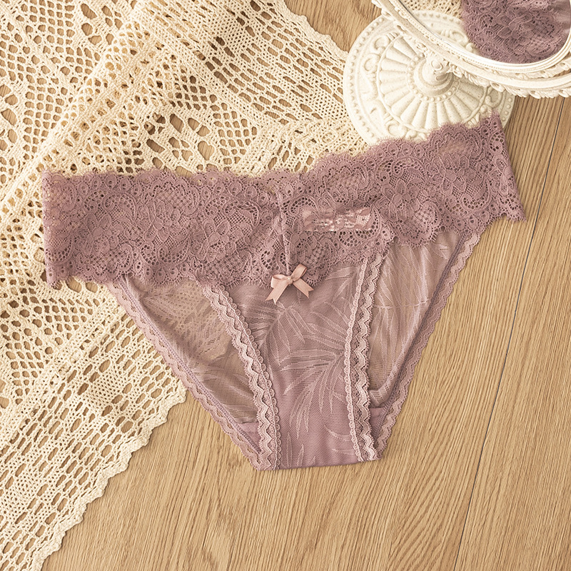 Foreign Trade New Lace Sexy Underwear Perspective Bow Lace Briefs Breathable Underwear Women Low Waist Specification drawing