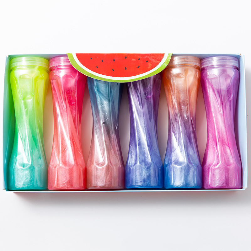 跨境可吹泡泡渐变珠光炫彩小蛮腰葫芦瓶史莱姆套装