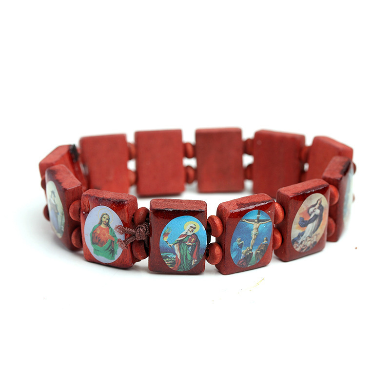 Natural wooden bracelets for both men and women, oil-dripping colored prayer beads bracelets, AliExpress export accessories wholesale Specification image