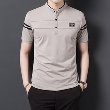 夏季男士T恤时尚立领潮流男装修身青年短袖体恤休闲韩版一件代发