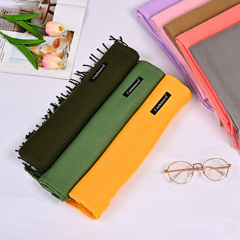 2023 Autumn And Winter New Solid Color Imitation Cashmere Scarf Medium Long Warm Outside With Japan And South Korea Sweet Fashion Fringe Scarf Specification drawing