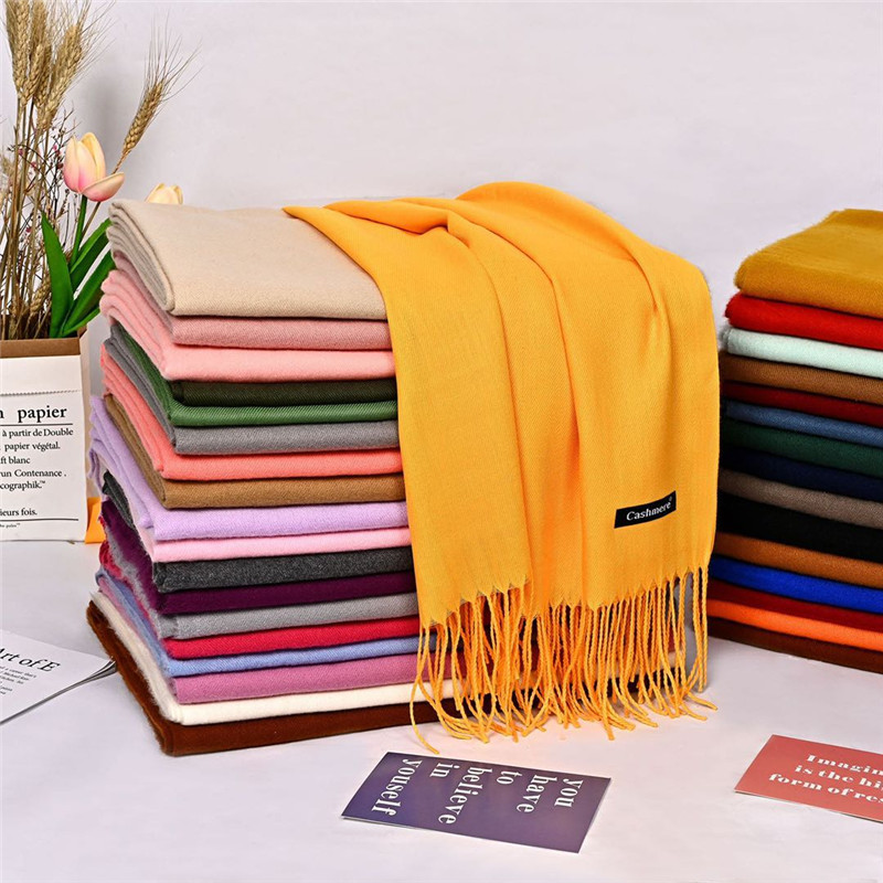 2023 Autumn And Winter New Solid Color Imitation Cashmere Scarf Medium Long Warm Outside With Japan And South Korea Sweet Fashion Fringe Scarf details Picture