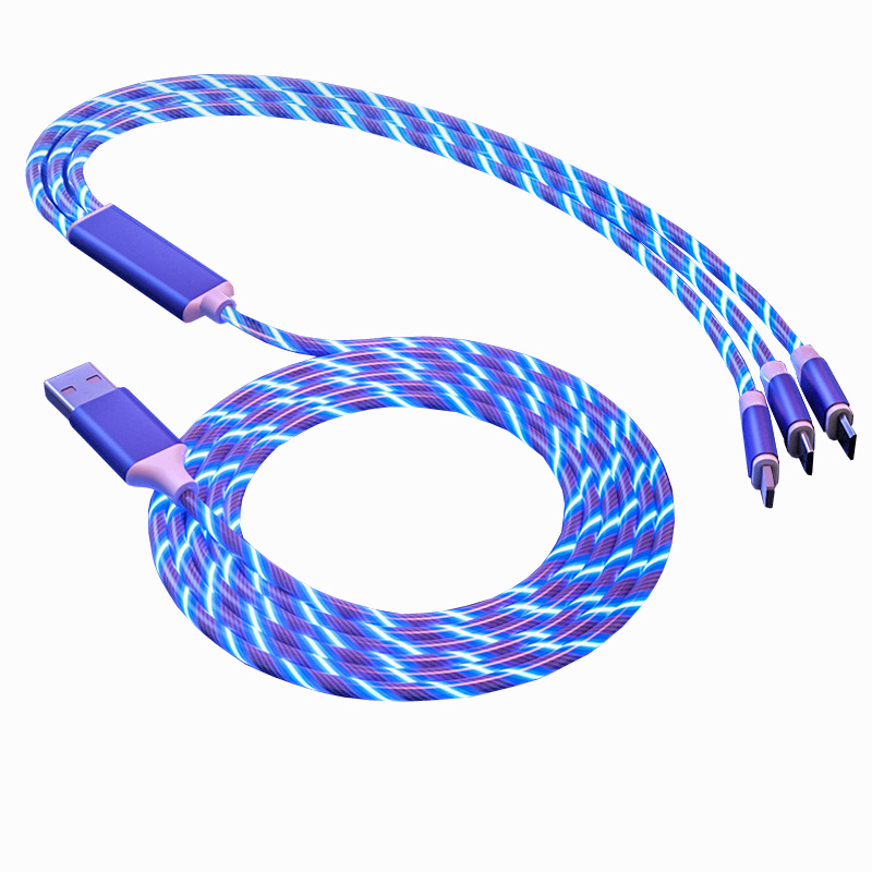 One drag three streams data cable is suitable for fast charging of Apple and Android Type-C mobile phones. It is a three-in-one running light that emits light Item Picture