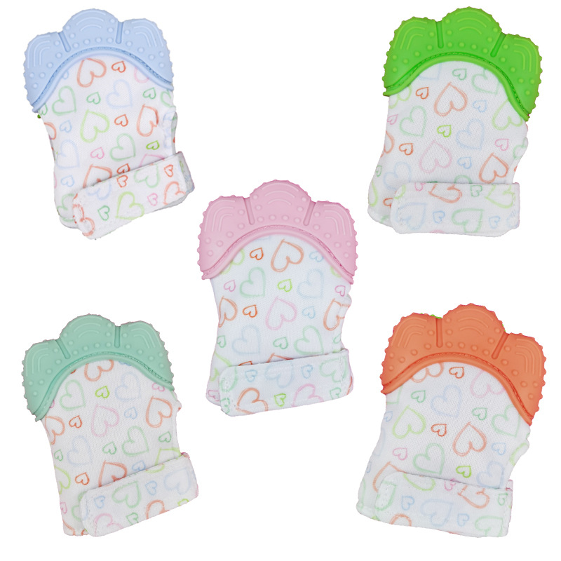 卡通婴儿硅胶磨牙手套宝宝磨牙胶儿童防咬手指玩具牙胶抓咬防护白底实物图