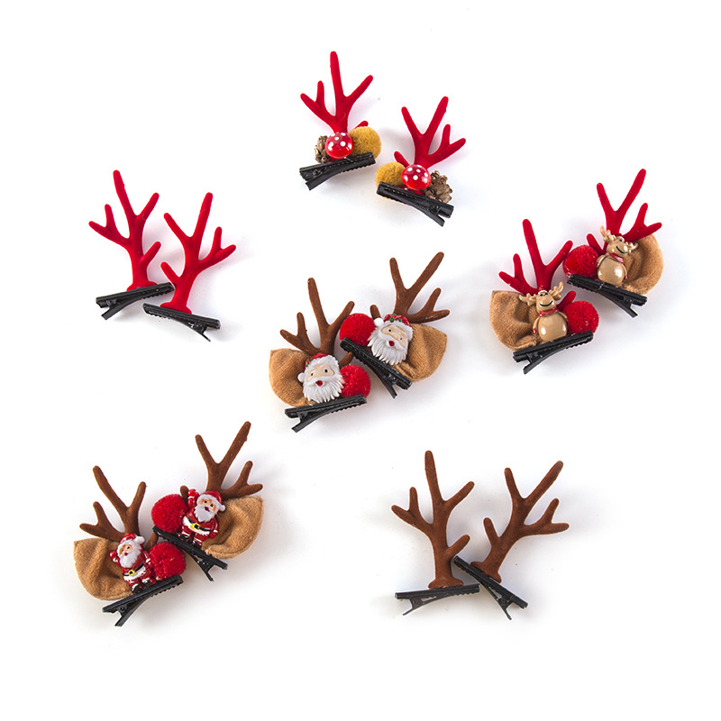 Christmas Antler Hairpin Christmas Hair Accessories Children Cute Clip Net Red Cartoon Moose Hair Card Hair Accessories Female Wholesale Item Picture