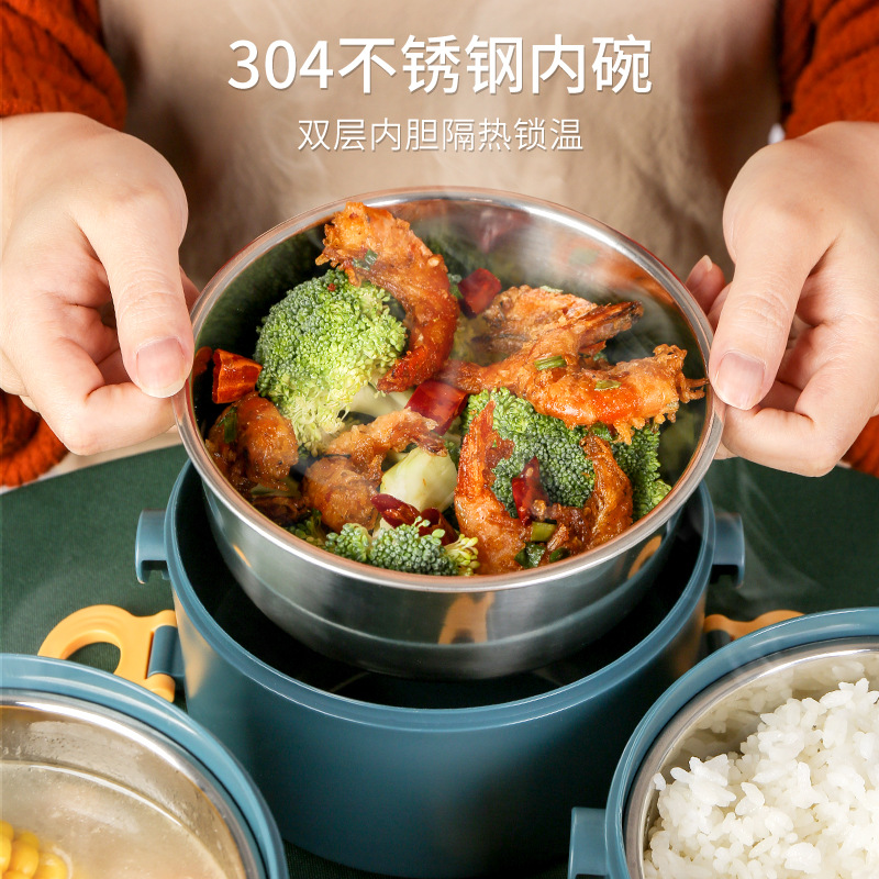 304 stainless steel Nordic round insulated lunch box, plastic student lunch box, multi-layer heated lunch box wholesale details Picture