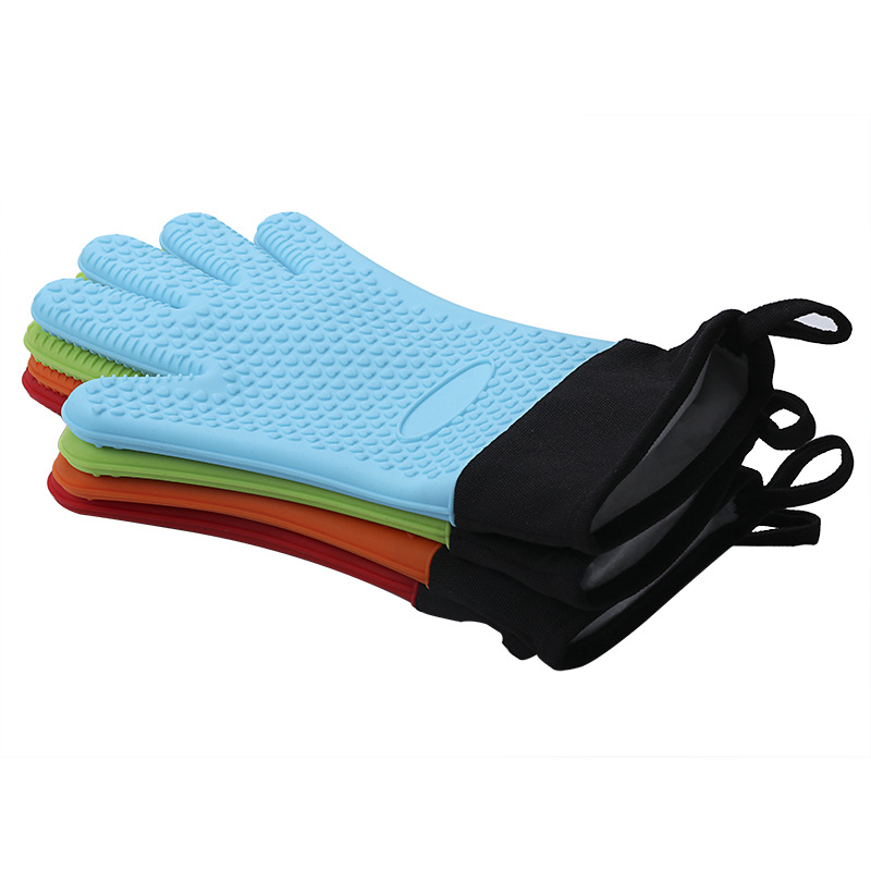 Cotton Thickened Heart-Shaped Non-Slip Silicone Gloves Microwave Oven Gloves Baking Hot Proof Heat Insulation Heat Resistant Five-Finger Gloves Specification drawing