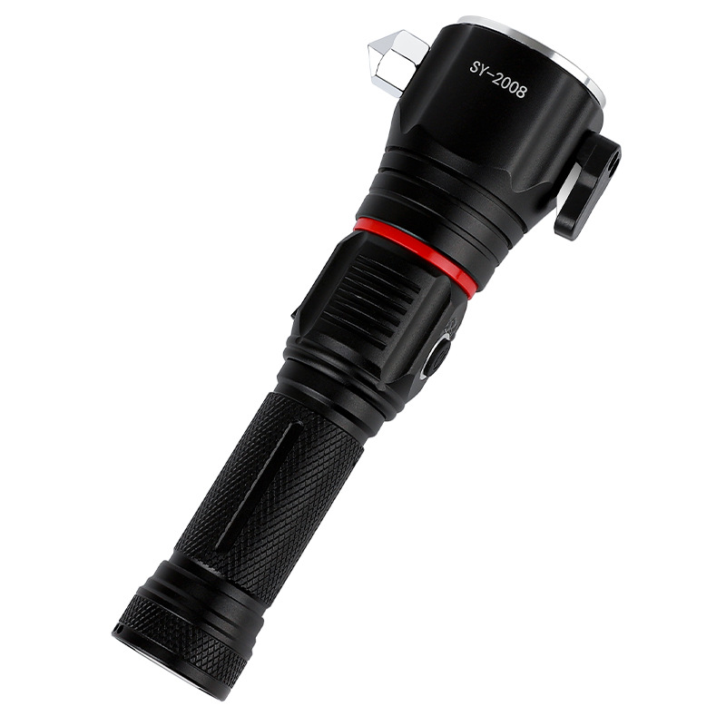 Cross-border in-stock multi-functional high-intensity rechargeable flashlight, outdoor long-range shooting aluminum alloy LED car safety hammer Item Picture