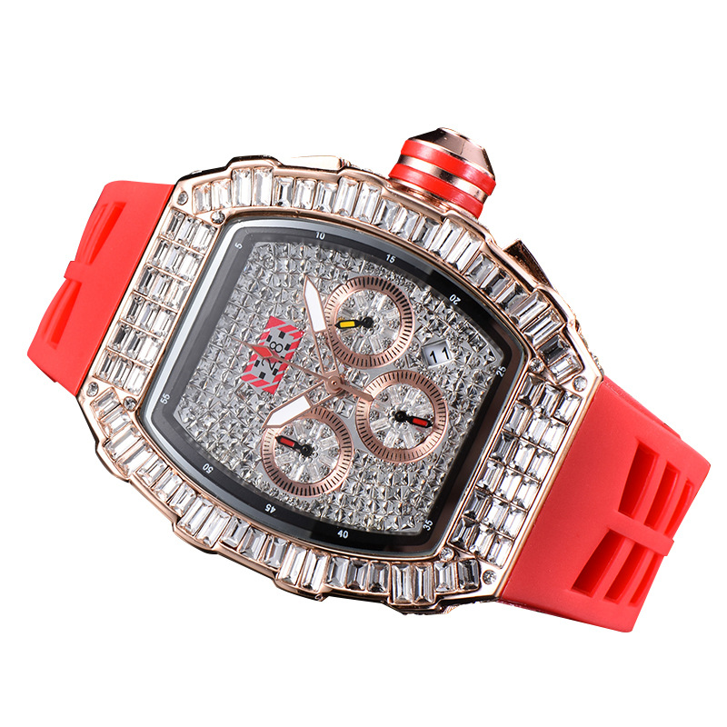 New personality square diamond men's watch six-pin unisex quartz watch Wine Barrel Richard watch