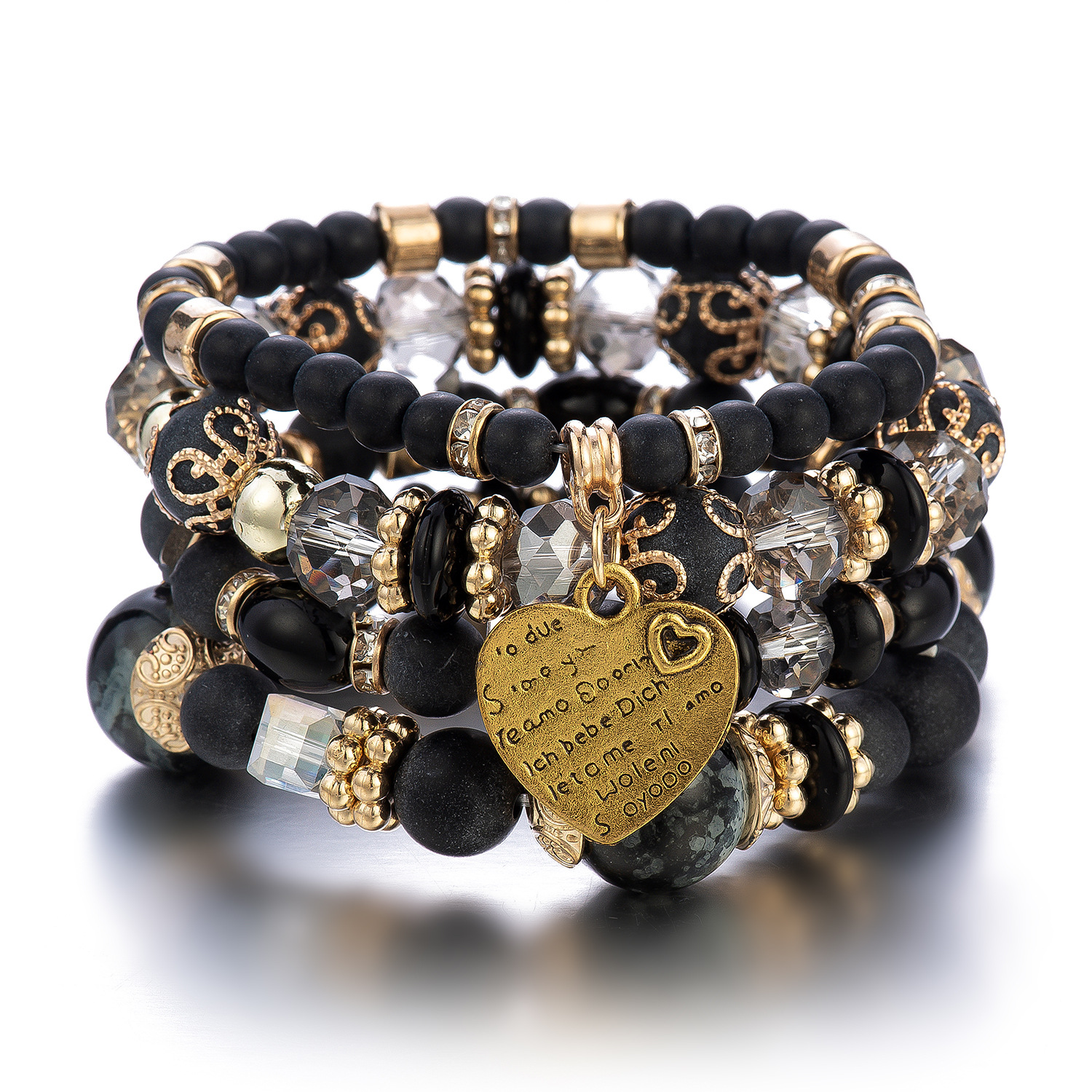 Wholesale of multi-layered crystal heart-shaped beaded women's jewelry in the Bohemian style of European and American fashion Item Picture