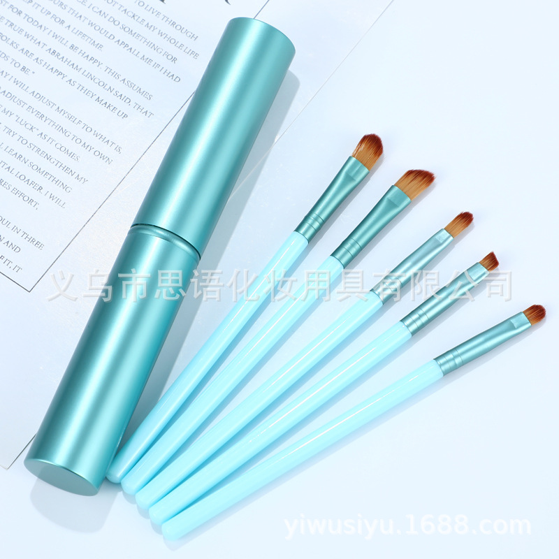 Five-color eyeshadow brush portable five-piece makeup brush set mini beginner's one-piece storage bucket eye brush details Picture