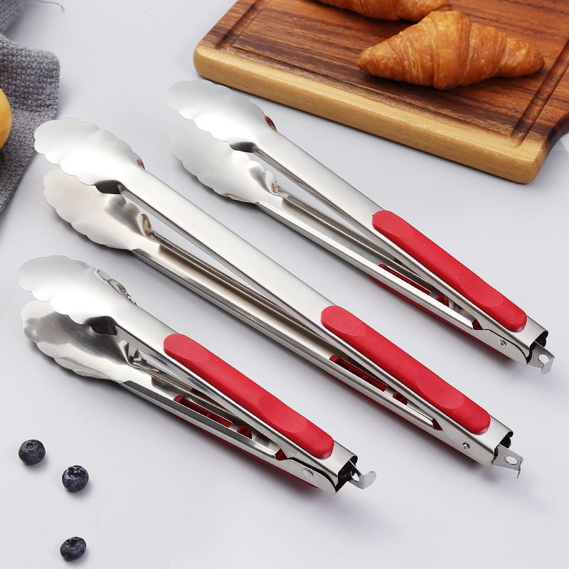 Food tongs, stainless steel barbecue tongs, buffet food tongs, kitchen heat-resistant bread tongs, hotel barbecue steak tongs