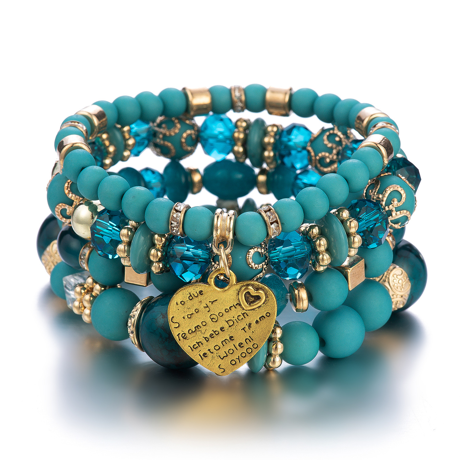 Wholesale of multi-layered crystal heart-shaped beaded women's jewelry in the Bohemian style of European and American fashion