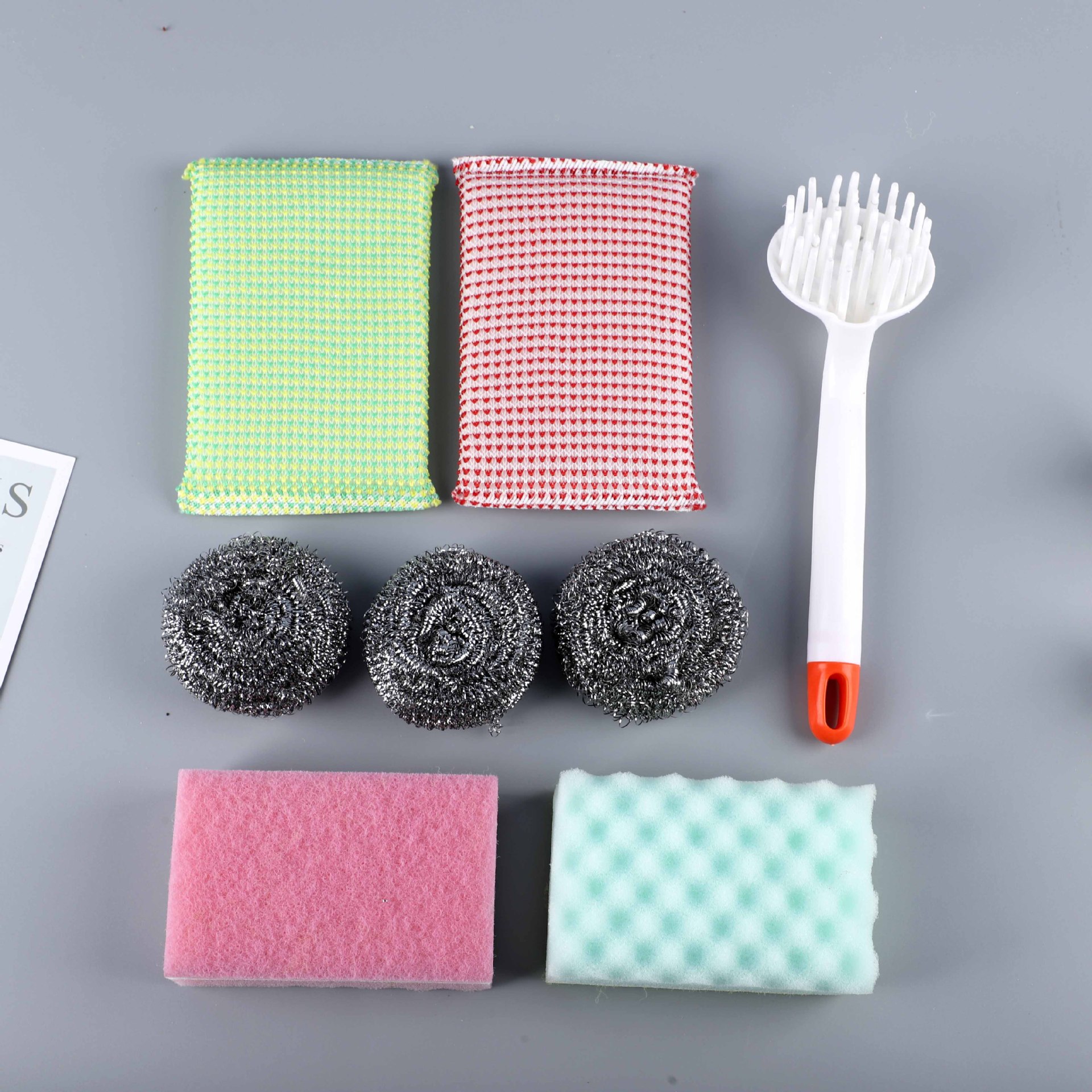 Esponja wipe set de 8 piezas esponja de lavar platos wipe brush big king wire ball set combinado de bolas de limpieza de cocina Specification image