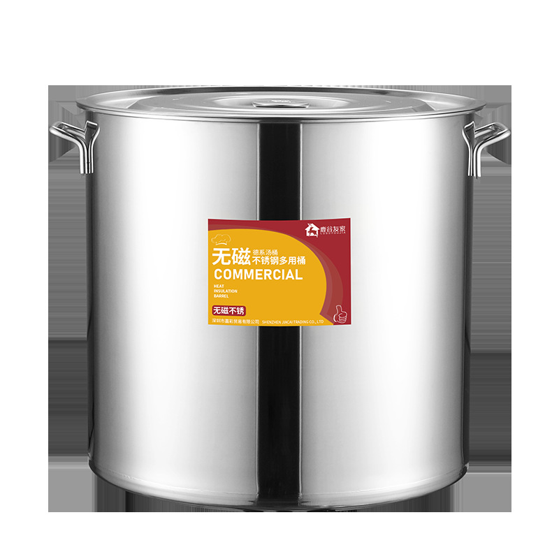 304 Stainless Steel Barrel Wholesale Double-Ear Soup Bucket With Lid Large Capacity Canteen Water Storage Bucket Commercial Soup Pot Brine Bucket Stew Pot Item Picture