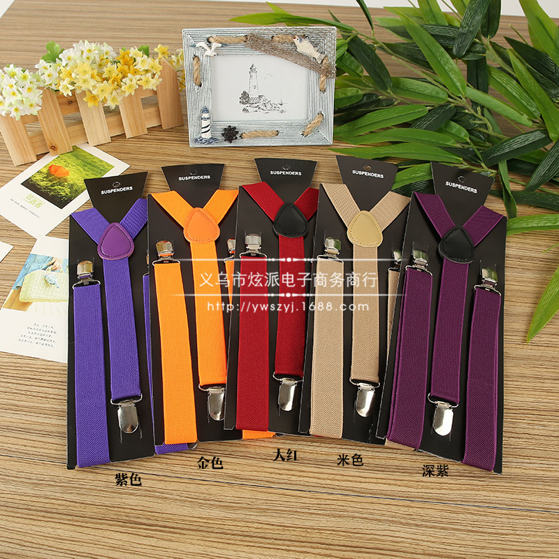 Factory direct sales of adult solid color hanging belts in stock, suitable for both men and women, three-clip shoulder straps, elastic elastic shoulder strap clips details Picture