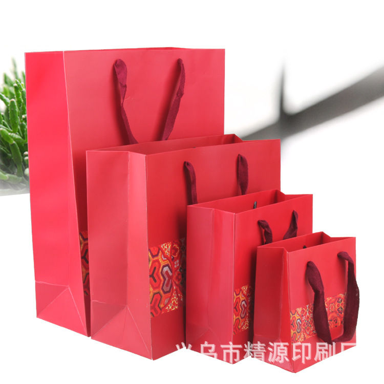 Chinese-style gift bag, red festive gift return bag, festival New Year packaging, hand-held souvenir return paper bag Specification image