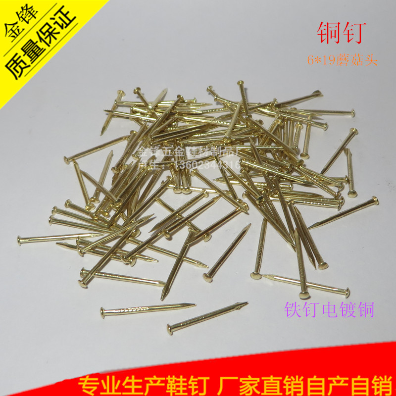 The factory supplies flat-headed pure copper copper-plated nails, brass nails, small round nails, small iron nails, mushroom-headed nails and shoe nails in stock details Picture