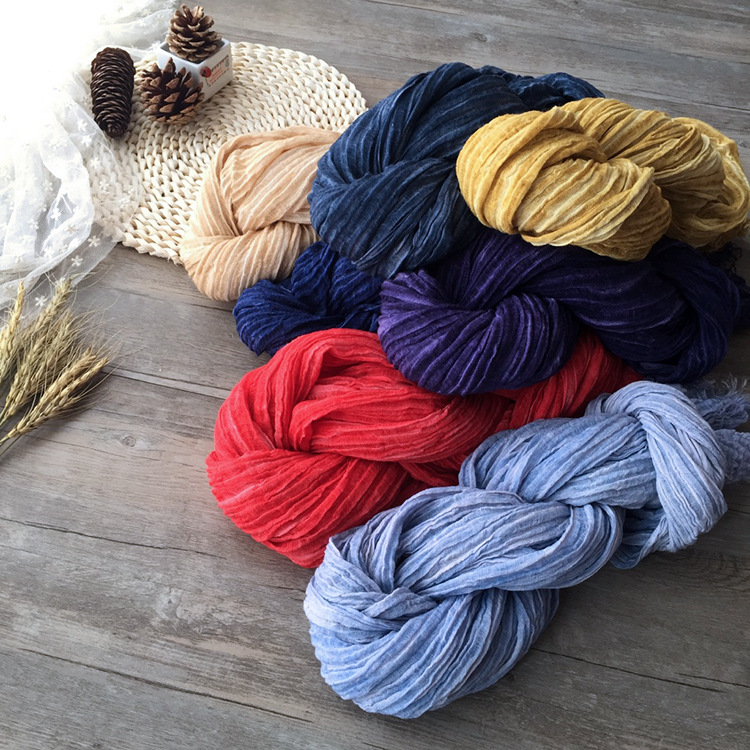 Cross-Border Amazon New Autumn And Winter Solid Color Cotton And Hemp Scarf Natural Wrinkle Retro Shawl Muslim Scarf