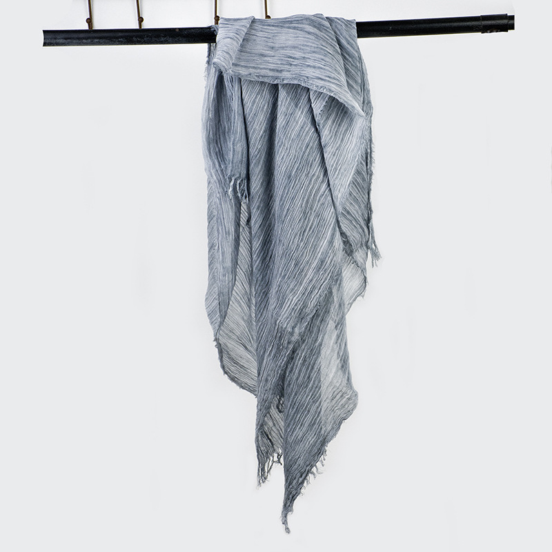 Wholesale of thin, artistic and retro pleated men's cotton and linen scarves for women in spring and autumn 2024, long solid color shawls Specification image