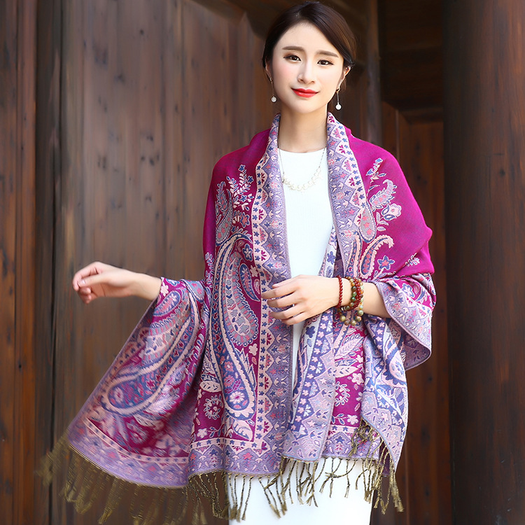 New national trend ethnic-style warm and retro shawl scarf, women's winter silk scarf, jacquard air-conditioned scarf, autumn and winter scarf