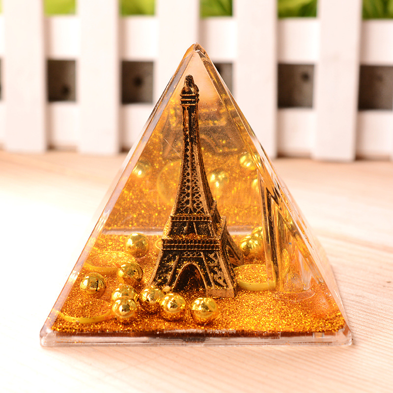 Gold powder oil drop ocean souvenir, crystal Paris Eiffel Tower creative birthday gift, pen holder ornament