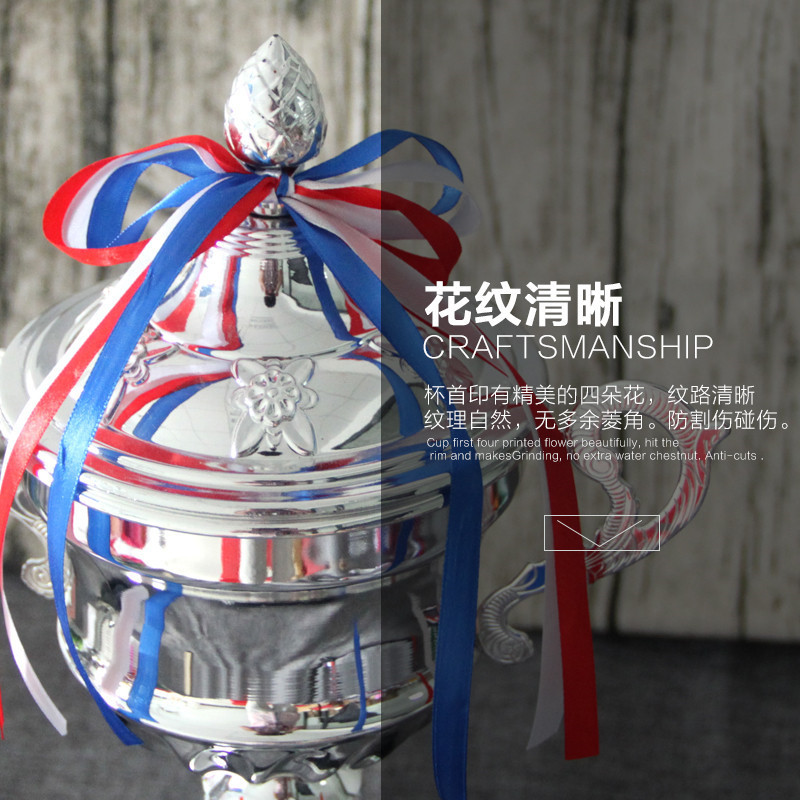Customized wholesale of regular and universal double-ear silver trophies with metal covers for competition award trophies and trophies as logos details Picture