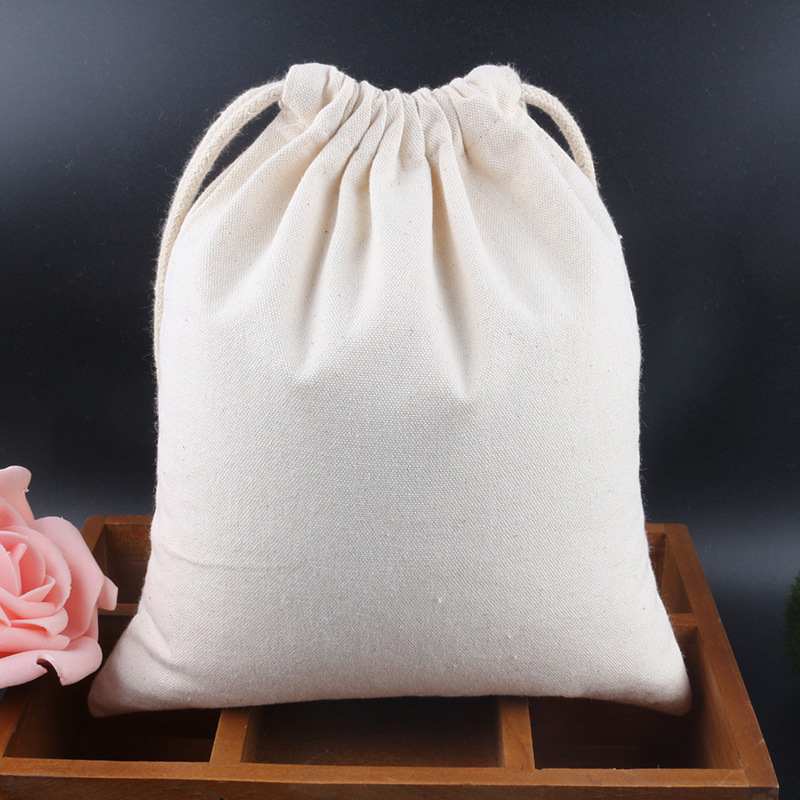 In-stock blank all-cotton eco-friendly canvas packaging bags, rice bags, flour storage bags, advertising LOGO custom drawbundle bags Application Scenario