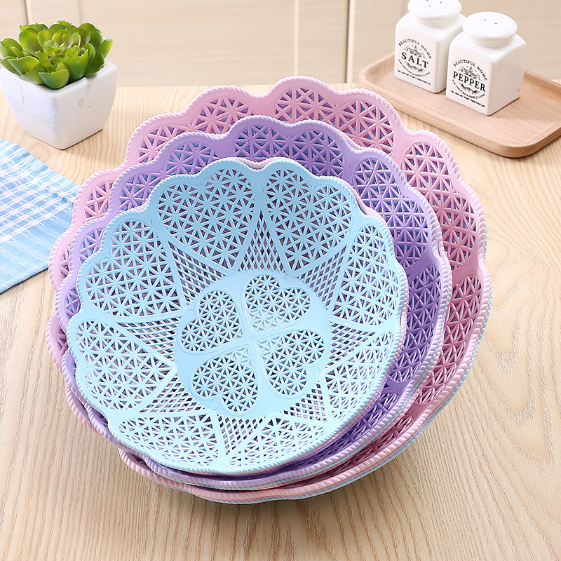 6623 Creative Snack Candy Plate, Dried Fruit Plate, Plastic Fruit Basin, Storage Basket, Candy-colored hollowed-out lace fruit plate