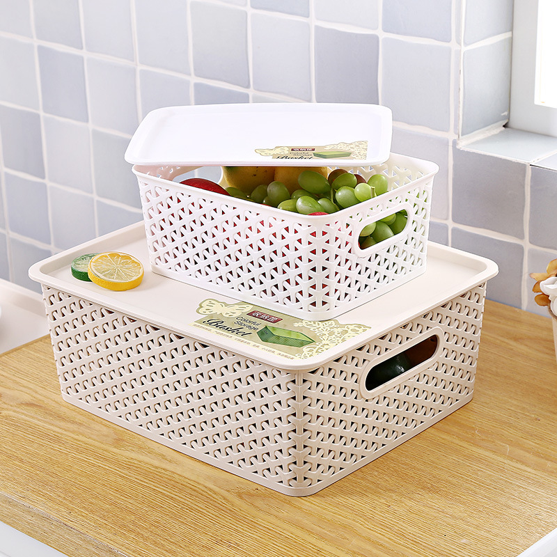 9006 Candy-colored multi-color covered storage basket, wicker storage basket, large covered European and American organizing storage box details Picture
