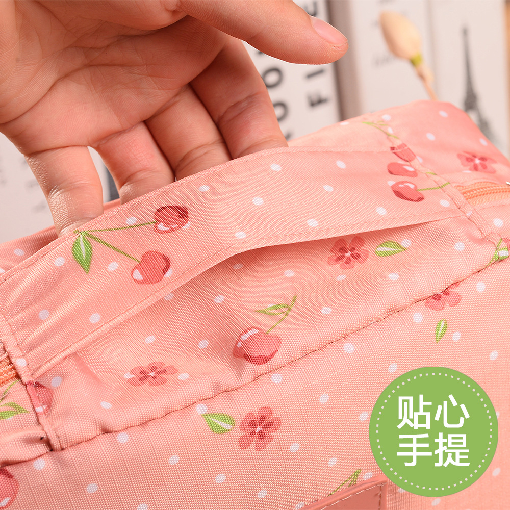 Floral fabric portable travel toiletry bag, waterproof travel storage bag, hand-held toiletry bag, square bag, makeup bag Specification image