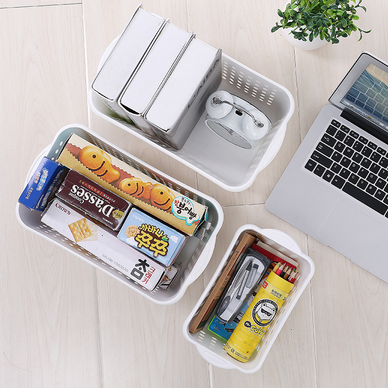 3017 Bathroom storage box, kitchen sundries sorting basket, white office plastic storage basket, desktop storage basket Application Scenario