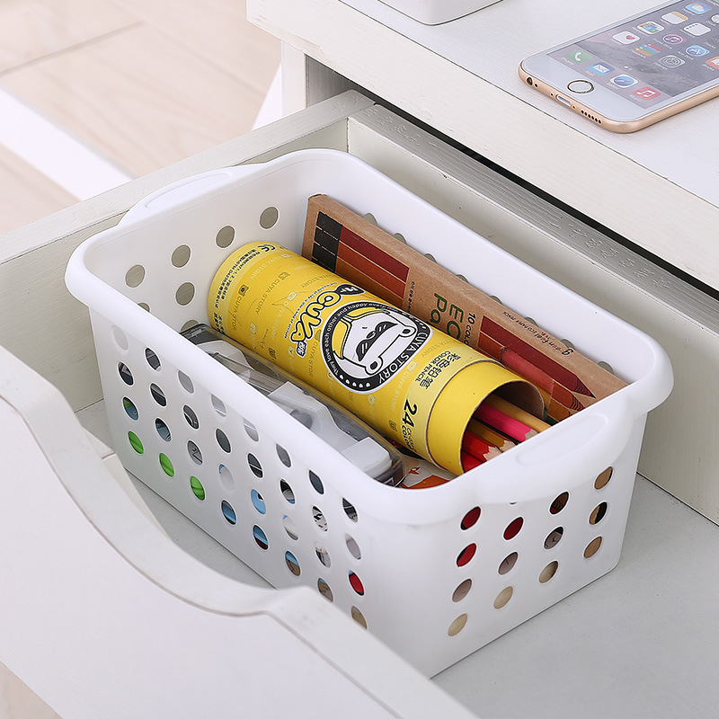 3017 Bathroom storage box, kitchen sundries sorting basket, white office plastic storage basket, desktop storage basket Item Picture