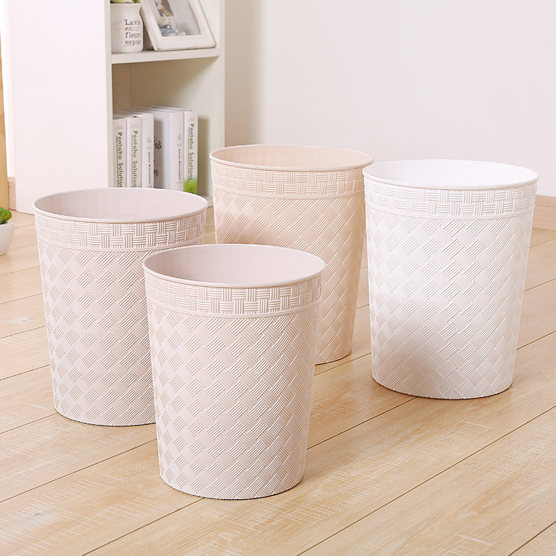 8802 Office wastebasket, kitchen sanitary bucket, household trash can, rattan style, living room plastic trash can details Picture