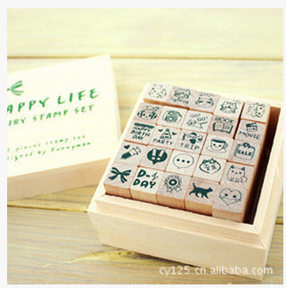 Creative stationery: 25-piece box set of cute mini stamps, DIY journal and diary, 2 Korean rubber stamp sets to choose from Specification drawing