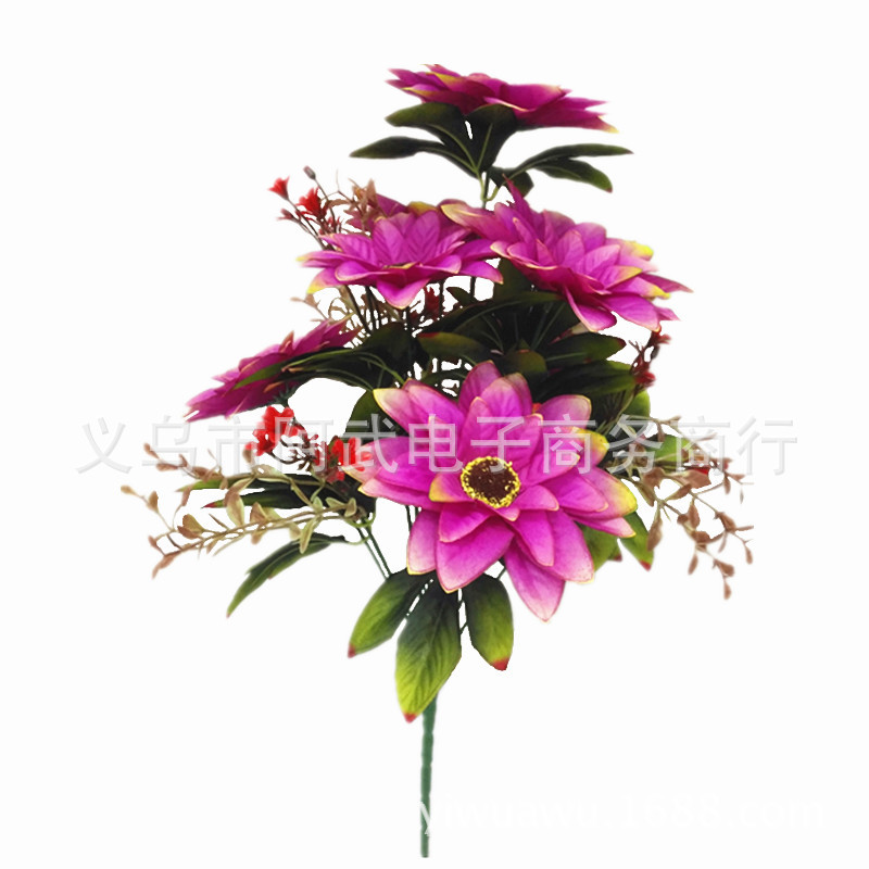 Factory direct sales of cross-border artificial flowers for home and garden decoration, flower room interior and exterior decoration, flower arrangements, 12 pieces of Christmas chrysanthemums