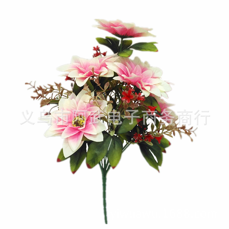 Factory direct sales of cross-border artificial flowers for home and garden decoration, flower room interior and exterior decoration, flower arrangements, 12 pieces of Christmas chrysanthemums Specification image